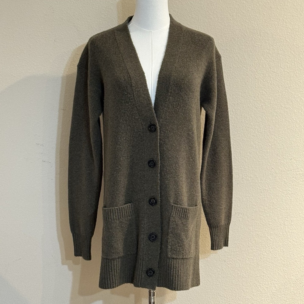 J.Crew Womens S Alpaca Wool Blend Long Cardigan Olive Green Button Pockets